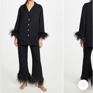 Black Sleeper Pajamas with Feather trim